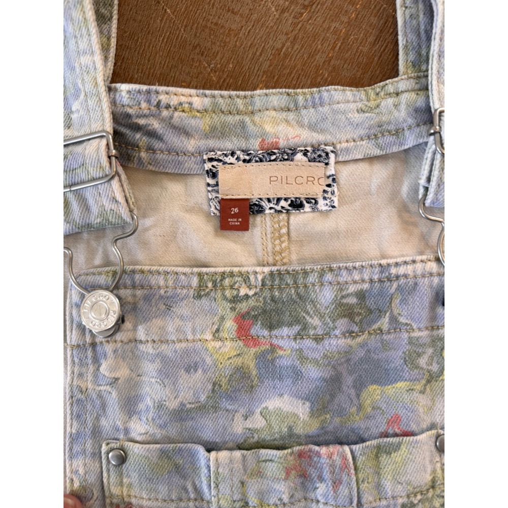 Anthropologie pilcro  denim shortalls abstract floral raw hem overall shorts 26 - Picture 5 of 8